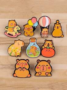 9Pcs Cute Capybara Enamel Pins Cartoon Animal Brooches Badge Lapel Pin For Backpack Clothes Accessories Kawaii Jewelry Birthday Gifts