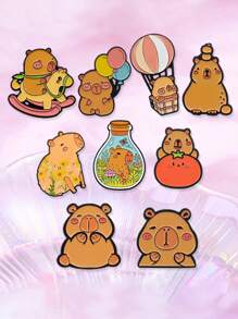 9Pcs Cute Capybara Enamel Pins Cartoon Animal Brooches Badge Lapel Pin For Backpack Clothes Accessories Kawaii Jewelry Birthday Gifts