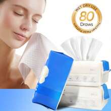 80/240PCS 白色亲肤面膜巾 卸妆巾 洗脸巾 超强吸湿 柔软密实植物纤维清洁巾 干湿两用 可重复使用干湿巾 适用于面部清洁 可用于擦脸擦身体 也可当桌布 - 白色 - 查看 2