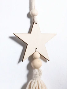1 pieza de rebanada de madera decoración hecha a mano con estrella y luna de borlas, cuentas de madera para decoración del hogar, decoración de Ramadán