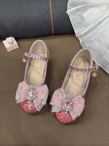 新款时尚女孩高跟鞋，防滑耐磨设计，水晶蝴蝶装饰，适合正式场合，四季皆宜 - 粉色 - 查看 4