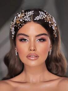 1 pièce Bandeau de mariée en alliage incrusté de strass, accessoire pour cheveux de mariage de luxe