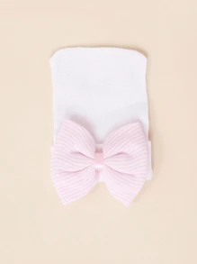 1 Set 0-3M Newborn Infant Bow Decor Hospital Hat + Anti-Scratch Mittens, Soft, Comfortable, Suitable For Baby Casual Knitted Hat - 1Set - View 8