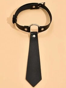 Black PU Leather Collar Faux Necktie Design Sexy Lingerie Accessories Holiday Costume Wear Accessories