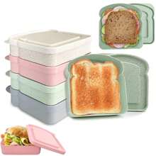 1pc Portable Lunch/Bento Box With Large Capacity For Toast, Bread And Sandwich Macaron Color Bread Shaped Food Storage Container, Plastic Lunchbox With Lid Snack Box, Cute And Leakproof Bento Box, Reusable And , Perfect For Packing Lunch, Snacks Or Leftovers, Ideal For On-The-Go, Pastel Pink, Green, Beige, And Gray Colors.