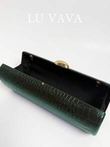 新款春夏墨绿色鳄鱼纹长款法棍包，采用PU材质，金色五金扣饰。可用于女性日常外出、购物、约会、聚会、晚宴活动。 - 墨綠色 - 查看 6