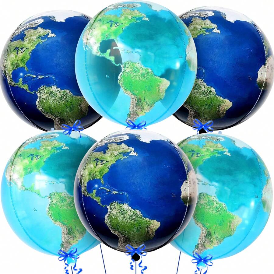 6 Pcs 22 Inch 4D Globe Decoration Balloons Around The World Decoration Earth Balloons Bon Voyage Party Travel Party Decorations