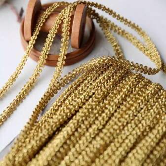5 Yards Gold Thread Wavy Lace Trim, 1cm Wide, Clothing Decoration Accessory