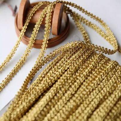 5 Yards Gold Thread Wavy Lace Trim, 1cm Wide, Clothing Decoration Accessory