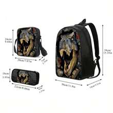 3PCS Back To School Backpack For Boys Girls, Kids Feature Game Football Backpack For Teens Elementary Middle High School Students, Large Capacity 16 Inch School Bags With Shoulder Bags And Pencil Case - Backpack + Shoulder Bag + Pencil Case - View 3