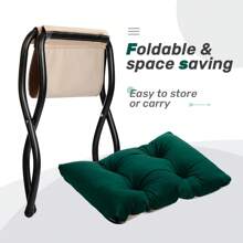 HollyHOME 15"(H) Folding Footrest Stool, Upholstered Small Foldable Ottoman, Accent Padded Sofa Foot Stool for Lazy Chair, Metal Frame Portable Foot Rest Ottoman for Living Room, Bedroom, Dark Brown - Verde - Ver 7