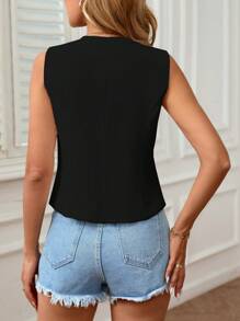 Women's Elegant Office Casual Vest Jacket, Sleeveless Waistcoat - Black - View 2