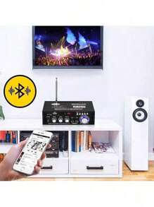 Amplificador de potencia estéreo de audio HIFI con Bluetooth 5.0,  radio FM compatible con Bluetooth y control remoto, BT-298A, 2 canales, pantalla LCD, 300 W + 300 W Hifi  Para Casa - Tipo de Enchufe A USA (110-127V) - Ver 9
