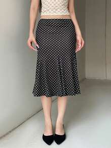 Women's Fashion Midi Skirts Dot Print Low Waist Skirts Spring Summer Casual Skirts