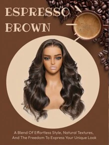 假发 13x4 Pre-Everything™ 蕾丝前部浓咖啡棕色带亮点蓬松波浪假发预剪预漂白预拔蕾丝前部假发女士 Unice Hair - S4/27 - 查看 7