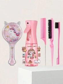 6 件套可爱儿童发饰刷套装、猫耳和独角兽设计发梳 - 彩色 - 查看 4