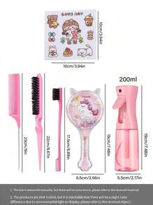 6 件套可爱儿童发饰刷套装、猫耳和独角兽设计发梳 - 彩色 - 查看 9