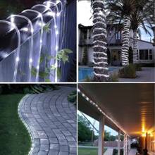 1 pieza Luces de cadena LED alimentadas por energía solar, 50/100/200 LED, luces de cuerda para exteriores, blanco cálido/blanco colorido, 8 modos de iluminación, decoración festiva DIY para Navidad/Halloween, jardín, cama elástica, árbol de Navidad, carpa de camping, voltaje máximo de 36V, sin batería, batería solar de níquel, no extraíble - Blanco cálido - Ver 9