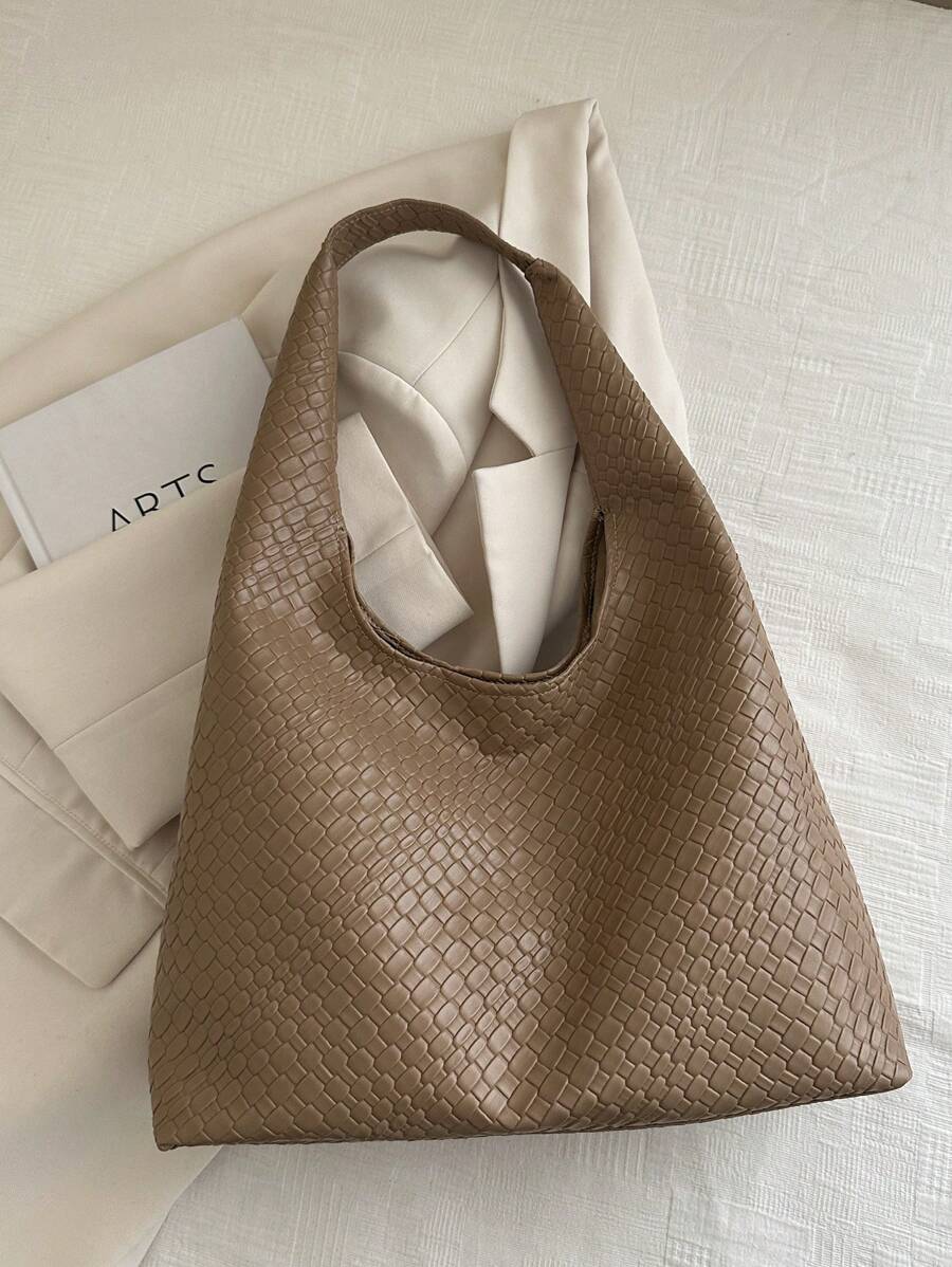 Bolso de hombro con billetera en forma de media luna tejido de moda para mujer, bolso de piel de poliuretano