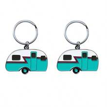 2pcs Women's Vintage RV Keychain, Camping World RV Pendant Keychain Car Accessories Bag Charm School Letter Cute Goth Y2k Halloween Accessories Teachers Day Christmas Gift Ideas Bag Accessories Lanyards With Id Holder Car Accessories Bag Charms - Blue and White - View 10