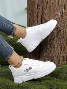 Women's White Sneakers, Casual Canvas Platform Shoes, Non-Slip Increase Height Leather Shoes For Students - White - View 2