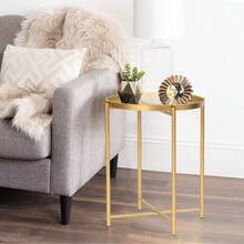 Homebeez Gold Tray Table Round Side End Table Decorative Sofa Snack Coffee Plant Stand Table Accent Tables For Small Spaces Golden Tray - Gold/GoldenTray1 - View 3