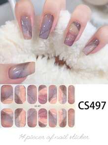 14pcs Self-Adhesive Nail Polish Strips, Marble Pattern Full Wrap Nail Art Stickers, Hot Stamping Stripes Marble Nail Art, Waterproof And Long-Lasting Easy To Use, Suitable For Ladies Women, Party Casual Scene Nails Nail Supplies - Follow Your Heart - View 19