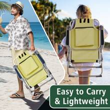 1pc Folding Beach Chair, Outdoor Chair, Back Bag And Side Cup Holder, (24.8 X 27.56 X 38.98) In  Heightened Oxford Cloth Silver White Aluminum Tube Bearing 100kg Beach Chair Yellow