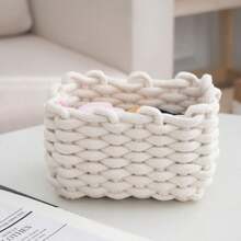 1pc Small Woven Basket Decorative Square Storage Basket Suitable For Pantry Shelf Living Room Rope Storage Bag