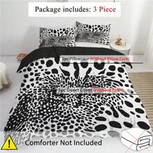 Set de funda nórdica de 3 piezas con estampado de leopardo en blanco y negro, suave y cómodo, estilo moderno, de poliéster, lavable a máquina, transpirable, impresión digital, sin relleno, incluye 1 funda nórdica y 2 fundas de almohada, para decoración de dormitorio y habitación universitaria - Multicolor - Ver 6