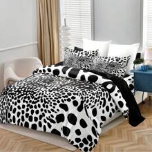 Set de funda nórdica de 3 piezas con estampado de leopardo en blanco y negro, suave y cómodo, estilo moderno, de poliéster, lavable a máquina, transpirable, impresión digital, sin relleno, incluye 1 funda nórdica y 2 fundas de almohada, para decoración de dormitorio y habitación universitaria - Multicolor - Ver 7