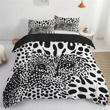 Set de funda nórdica de 3 piezas con estampado de leopardo en blanco y negro, suave y cómodo, estilo moderno, de poliéster, lavable a máquina, transpirable, impresión digital, sin relleno, incluye 1 funda nórdica y 2 fundas de almohada, para decoración de dormitorio y habitación universitaria - Multicolor - Ver 8