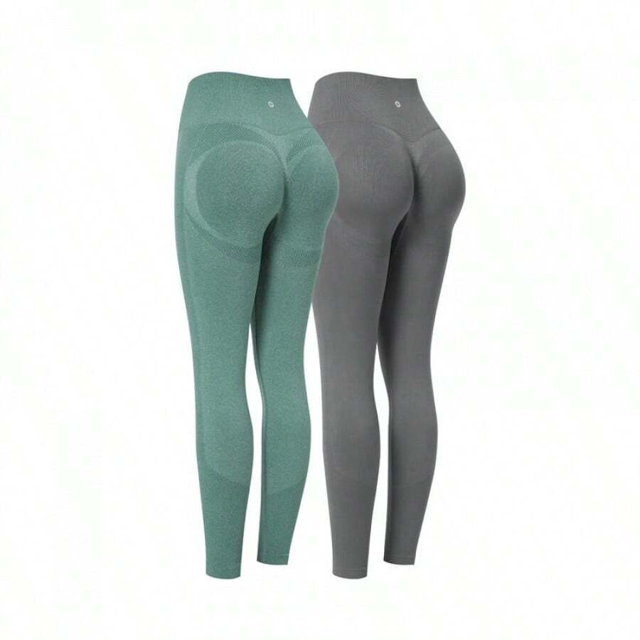2-Piece Seamless Flow High Waisted Tummy Control Butt Lifting 7/8 Yoga Leggings Set - 彩色 - 查看 1