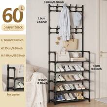 1 个多功能鞋帽架，带 8 个挂钩，容量大，可存放鞋子、靴子、衣服、帽子、包包，整理日常杂物，节省空间 - 黑色 - 查看 7