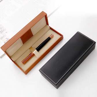 1 个商务礼品笔盒，时尚精致的设计，优质材料，便携式办公/商务笔盒，PU 黑色公司商务礼品笔盒