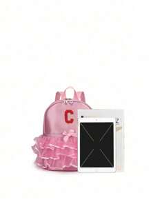 1pc Girls' Nylon Zipper A-Z 26 Letter Fashion Lace Dance Bag, Ballet Bag, Latin Dance Backpack, Suitable For Daily Use (Random Zipper) (DIY Letter Stickers) - Pink - View 5
