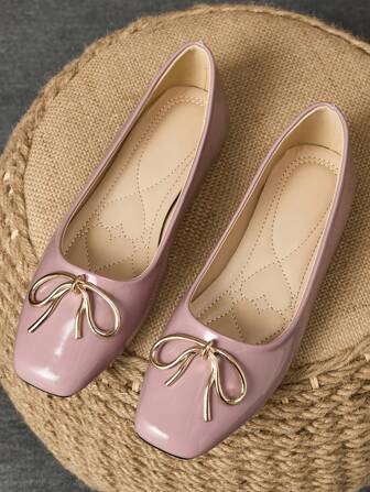 WHDXY 女士方头蝴蝶结平底一脚蹬鞋，软底舒适方头低帮鞋面百搭，适合喇叭裤，黑色，走路不疲劳，工作鞋