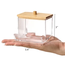1/3 件透明亚克力浴室罐，带竹盖 Qtip 架，透明小棉签分配器，塑料耳棒棉签架，牙签储物盒，浴室台面装饰储物整理器现代梳妆台储物罐，用于清洁棉签、球和垫，装饰性 Q-Tip 架整理器，适用于台面，优雅实用的浴室配件，非常适合家庭和水疗中心，保持浴室梳妆台干净整洁。