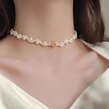 1 Stück pinker Perlen Anhänger Halskette - Französischer Hofstil - geeignet für täglichen Gebrauch von Frauen und Hochzeitspartys