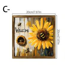 1 st. Rustiek Welkomstbord Met Gele Bloemen En Bijen - Houten Frame, Multifunctionele Seizoensdecoratie, Gemakkelijk Op Te Hangen Huisdecoratie, Lentedecoratie, Paasdecoratie, De Beste Cadeaukeuze Voor Vrienden