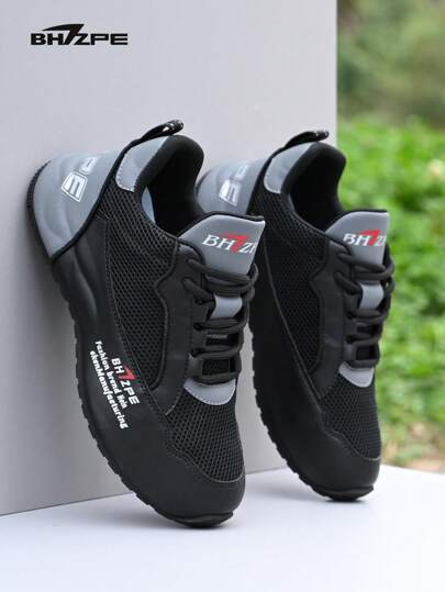 BHZPE Giày thể thao nam lưới thoáng khí thường ngày, giày chạy bộ chống trượt buộc dây thoải mái, giảm xóc, thích hợp cho các hoạt động ngoài trời