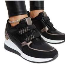 Women's Sneakers Wedge Heel Leather Sneakers - Black - View 2