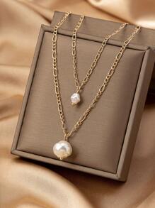 Elegant Gold Pearl Pendant Necklace, Versatile And Charming Fashion Accessory For Women