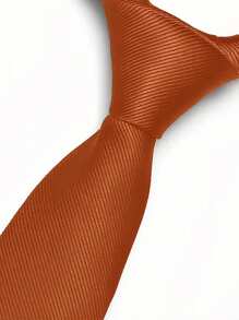 Premium Solid Plain Striped Slim Twill Tie - Burnt Orange - View 1