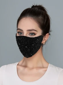 Women's Warm Velvet Embroidered Sequin Face Mask, Fashionable, Breathable, Versatile And Washable, Suitable For Autumn/Winter