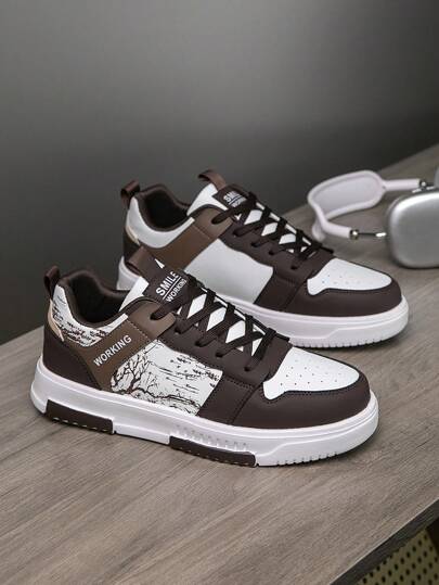 Men's Spring/Summer/Autumn New Retro Patchwork Print Design Casual Skate Shoes, Versatile For Daily Wear, Outdoor Activities, Commuting, Sports, Suitable For Teens, Casual Or Outdoor Athletics, Vacation Travel, Graduation Gifts, Birthday Dress Accessories ,Gym 2000s Style Valentine's Day Ideas