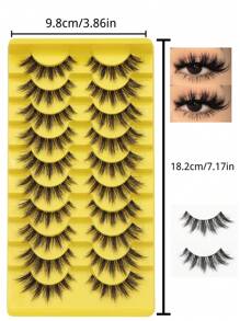 10 pares de pestañas postizas de estilo manga, de mink falso, naturales y completas. Pestañas voluminosas con efecto ojos de gato, esenciales de viaje y maquillaje