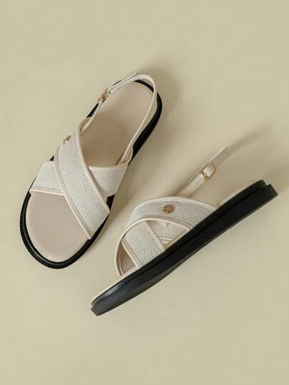 2025 Spring/Autumn Thick Sole Women's Strap Buckle Sandals, Colorblock Button Decor, Bohemian Retro Woven Open Toe Non-Slip Comfortable Platform Wedge Beach Shoes, Suitable For Size 33-42