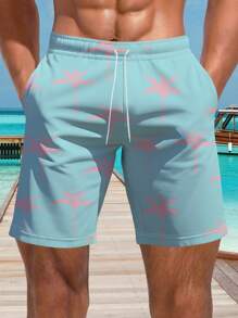 Pantaloncini da uomo con stampa 3D di palme rosa