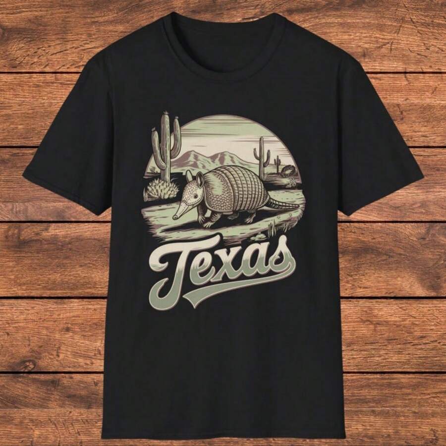 Vintage Texas Armadillo T-Shirt, Retro Desert Scene Tee, Texas Pride Graphic Shirt, Southwestern Style, Texas Gift For Nature Lovers